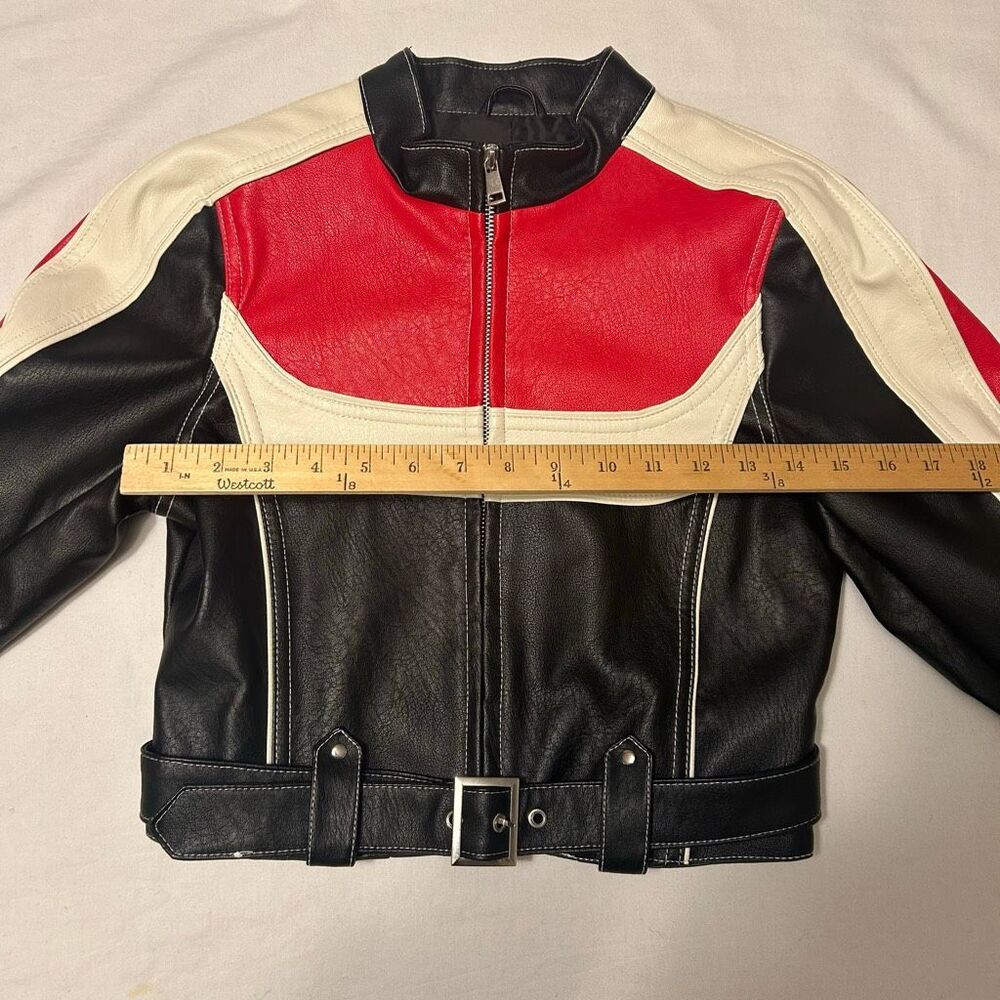 NWT Urban Outfitters Faux Leather Moto Jacket XS: Black, Red & Cream - Picture 3 of 7